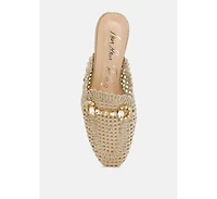 Roboma Metallic Woven Diamante Mules