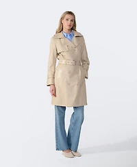 Furniq Uk Women's Genuine Leather Trench Coat, Beige
