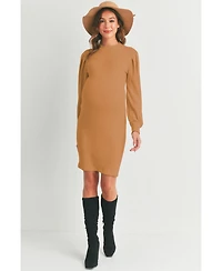 Hello Miz Maternity Ribbed Mock Neck Puff Long Sleeve Dress