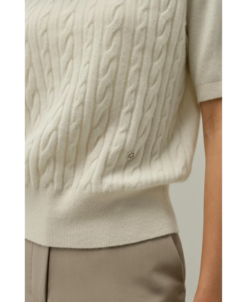 Lilysilk Women's Classic Cable Knit Sweater with Ribbed Edges