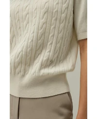 Lilysilk Women's Classic Cable Knit Sweater with Ribbed Edges