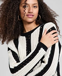 And Now This Women's Crewneck Stripe Crochet Sweater, Macy's Exclusive