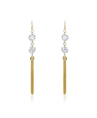 Sterling Silver 14K Gold Plated with Cubic Zirconia Chain Fringe Dangle Earrings