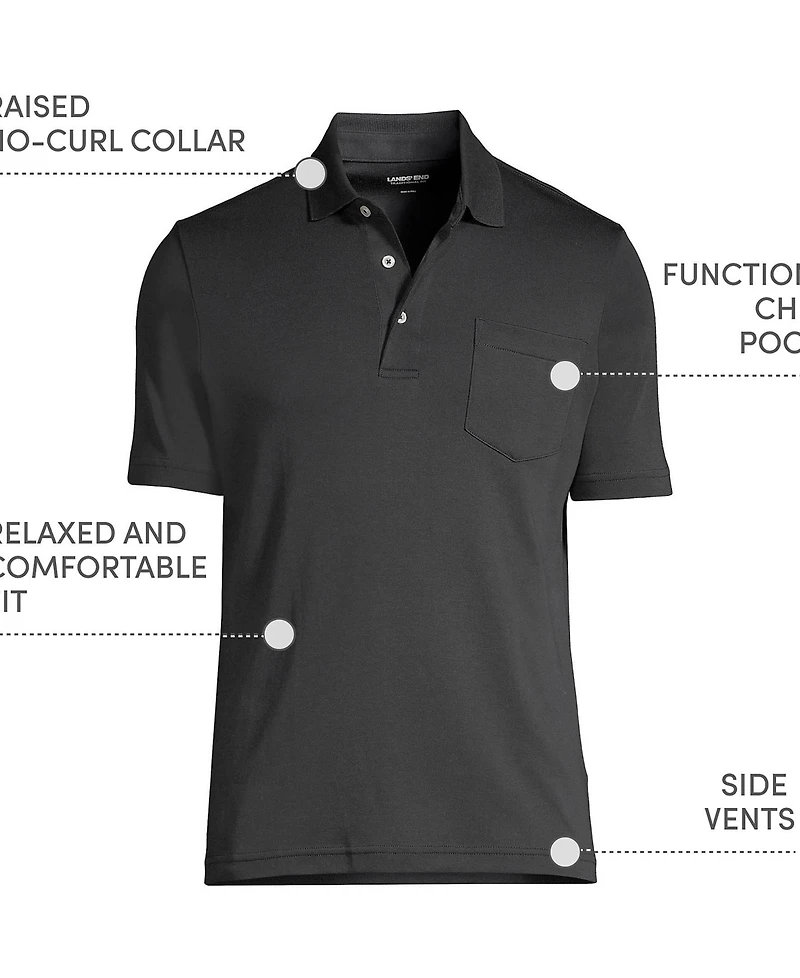 Lands' End Men's Short Sleeve Cotton Supima Polo Shirt with Pocket