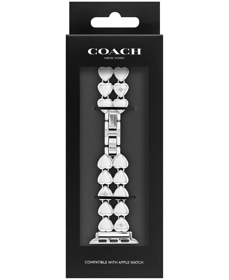 Coach Women's Silver Tone Stainless Steel With Crystals Heart Apple Watch, Strap 38mm, 40mm, 41mm