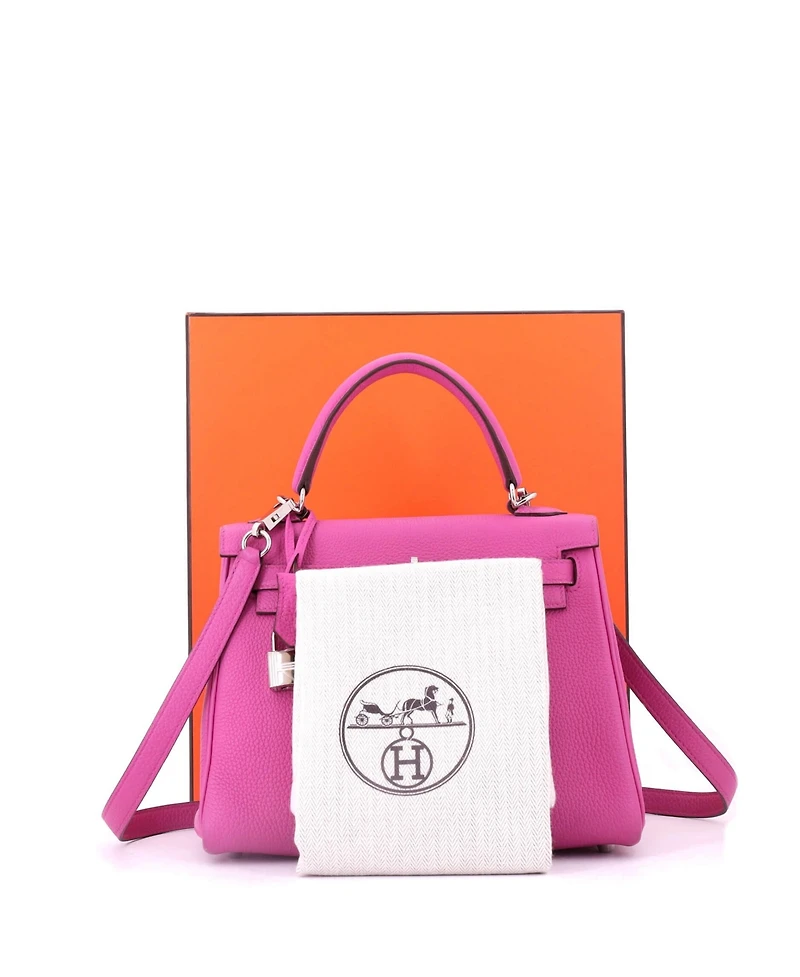 Pre-Owned Hermes Kelly Handbag Pink Togo with Palladium Hardware