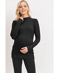 Hello Miz Maternity Mock Neck Long Sleeve Ribbed Top