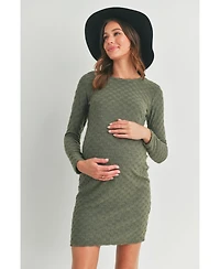 Hello Miz Maternity Round Neck Long Sleeve Textured Knit Dress
