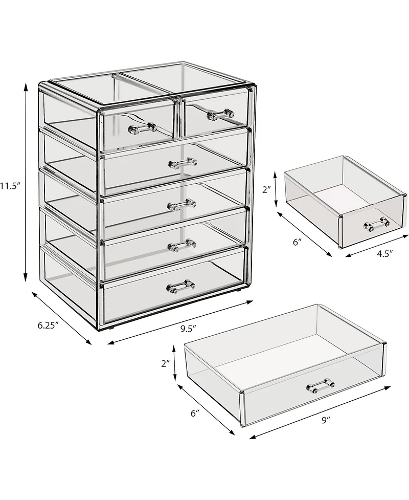 Sorbus 6 Drawer Acrylic Makeup Organizer Case for Cosmetics, and jewelry - Drawers with Diamond Detail
