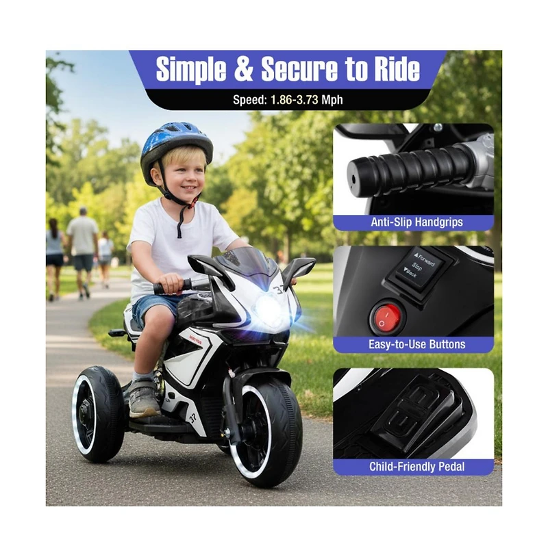 Hongge Kids Electric Ride On Motorcycle with Led Lights Music and Three Wheel Design