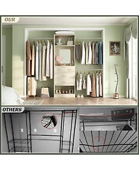 Aheaplus 48 - 96 Inch Wide Adjustable Closet Organizer with 4 Drawers, 3 Hanging Rods, and a Mirror, Freestanding