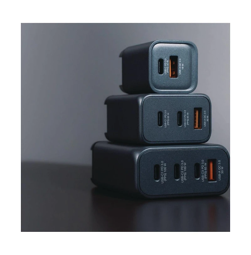 Verbatim 32201 65 Watts 3-Port GaN Wall Charger - Black/Gray