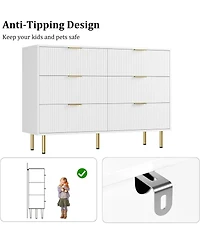 gaomon 6-Drawer Modern Fluted Wood Dresser with Gold Handle, Large Storage Organizer for Bedroom, Living Room, Hallway