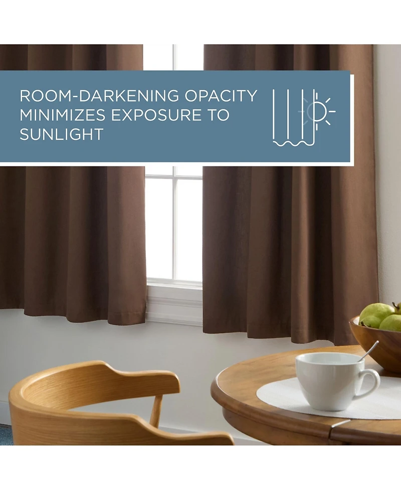 Town & Country Basics Selena Coffee Brown Solid Linen Texture Room Darkening, Grommet Top Curtain Panels