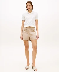 Tommy Hilfiger Women's Flag Pointelle Puff-Sleeve Polo Sweater