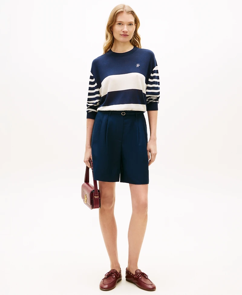 Tommy Hilfiger Women's Monogram Script Striped Sweater