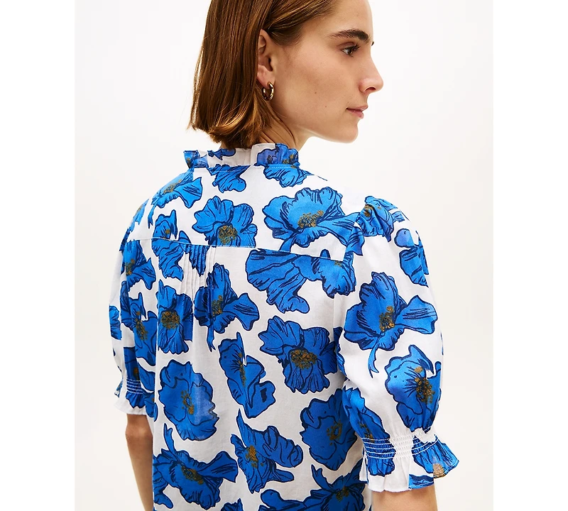 Tommy Hilfiger Women's Pin Tuck Cambric Short-Sleeve Blouse Top