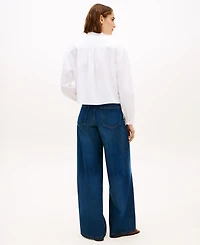 Tommy Hilfiger Women's Cropped Ruffled Oxford Collared Shirt