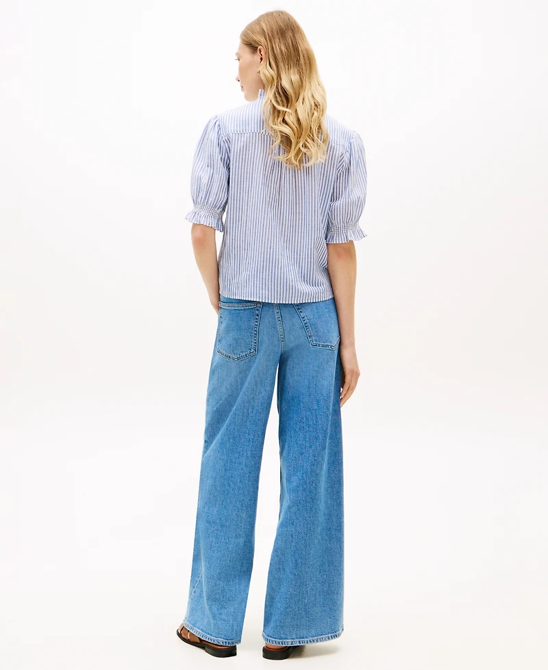 Tommy Hilfiger Women's Pin Tuck Cambric Short-Sleeve Blouse