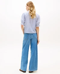 Tommy Hilfiger Women's Pin Tuck Cambric Short-Sleeve Blouse