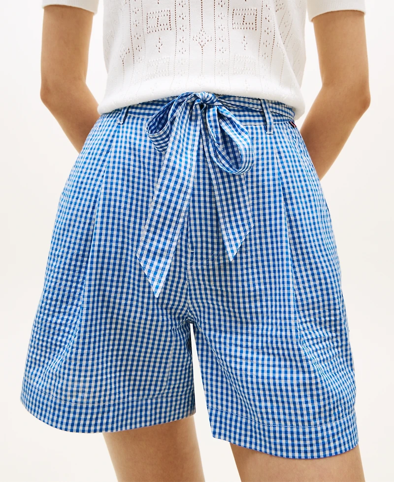 Tommy Hilfiger Women's Gingham Woven Belted Shorts