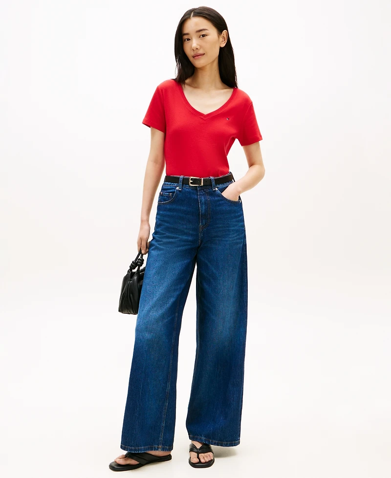 Tommy Hilfiger Women's Rib Slim V-Neck Short-Sleeve T-Shirt