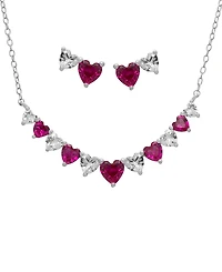 Macy's 2-Pc. Lab Grown Pink Sapphire (3.58 ct. t.w.) & White Sapphire (1.36 ct. t.w.) Graduated Heart Necklace with Earrings Set in Sterling Silver