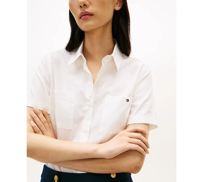 Tommy Hilfiger Women's Classic Poplin Solid Short-Sleeve Shirt