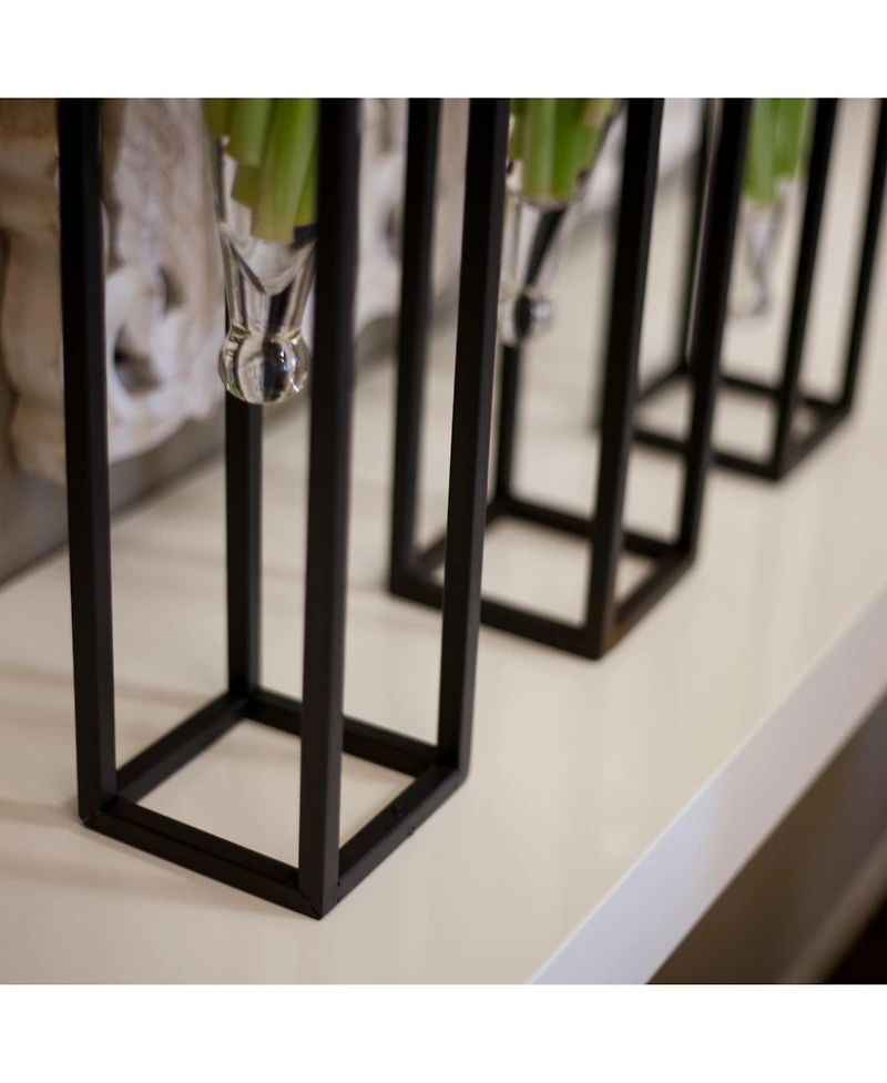 Danya B Set of 3 Clear Amphorae Vases on Square Tubing Metal Stands