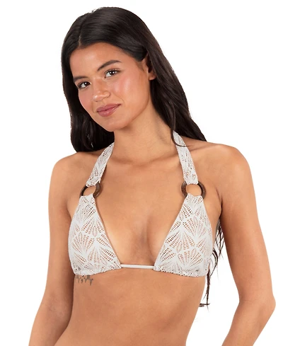 Hurley Women's V-Neck Shell Crochet Ring Tri Tie Bikini Halter Top