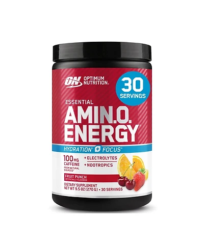 Optimum Nutrition Essential Amino Energy Hydration Plus Focus Powder, Fruit Punch, 30 Servings
