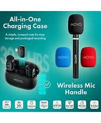 Movo NanoMic Dual Lightning Wireless Microphone for iPhone 14 and below (Lightning) w/ Wmx-HM2 Wireless Handle