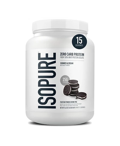 Isopure Zero Carb 100% Pure Whey Isolate Protein Powder, Cookies & Cream, 25g Protein, 15 Servings Tub