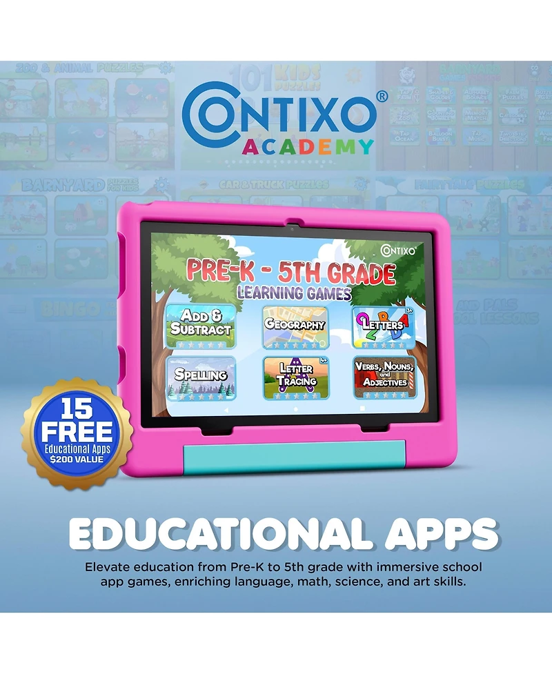 Contixo 10" A10 Educational Kids Tablet with Epic! and Lingokids 64GB with Parental Controls & Kid-Proof Case