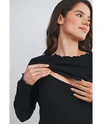 Hello Miz Maternity Long Sleeve Ribbed Double Layer Nursing Top