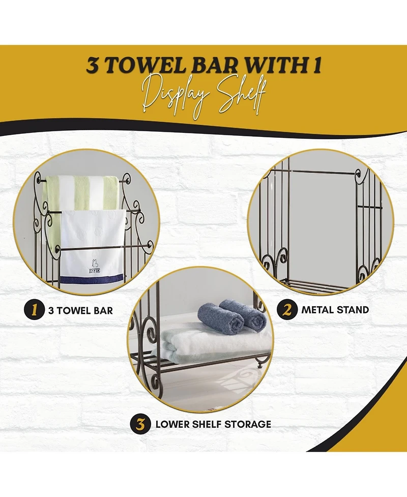 Kings Brand Furniture Pewter Metal Towel Racks for Bathroom with Shelf - 3 Long, Sturdy, Versatile & Modern Towel Rack with Storage Shelf