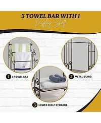 Kings Brand Furniture Pewter Metal Towel Racks for Bathroom with Shelf - 3 Long, Sturdy, Versatile & Modern Towel Rack with Storage Shelf
