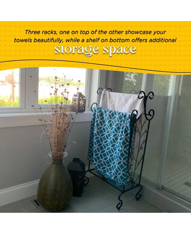 Kings Brand Furniture Black Metal with Gold Leaf Free Towel Rack Stand with Shelf