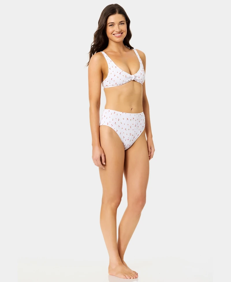 California Waves Women's Mini Cherry Smocked High-Waist Swim Bottoms