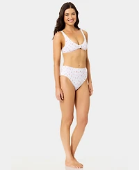 California Waves Women's Mini Cherry Smocked High-Waist Swim Bottoms