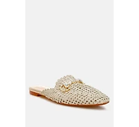 London Rag Womens Roboma Metallic Woven Diamante Mules