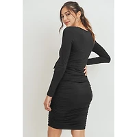 Hello Miz Maternity Front Tie Crew Neck Side Ruched Nursing Dress