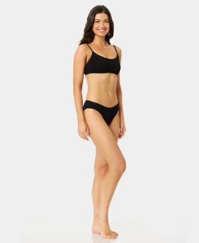 California Waves Womens Solid Popcorn Scrunch Texture Scoop Neck Bikini Top Low Rise Bottoms