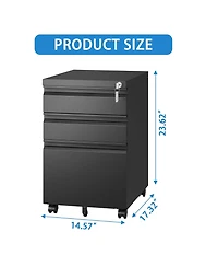 Boyel Living 3 Drawer Mobile File Cabinet with Lock, Metal Filing Cabinets for Home Office Organizer Letters/Legal/A4, Fully Assembled