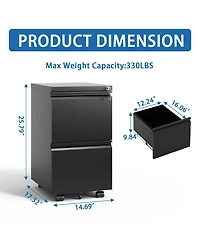 Boyel Living 2 Drawer Metal Mobile File Cabinet, Rolling File Cabinet with Lock for Hanging Legal/Letter/A4 Size, Fully Assembled Except Wheels