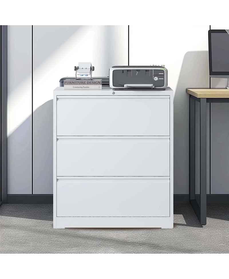 Boyel Living Lateral File Cabinet 3 Drawer, White Filing Cabinet with Lock, Lockable File Cabinet for Home Office