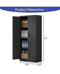 Boyel Living 71"H Metal Garage Storage Cabinet, Black Tool Steel Locking Cabinet with Doors and 3 Shelves