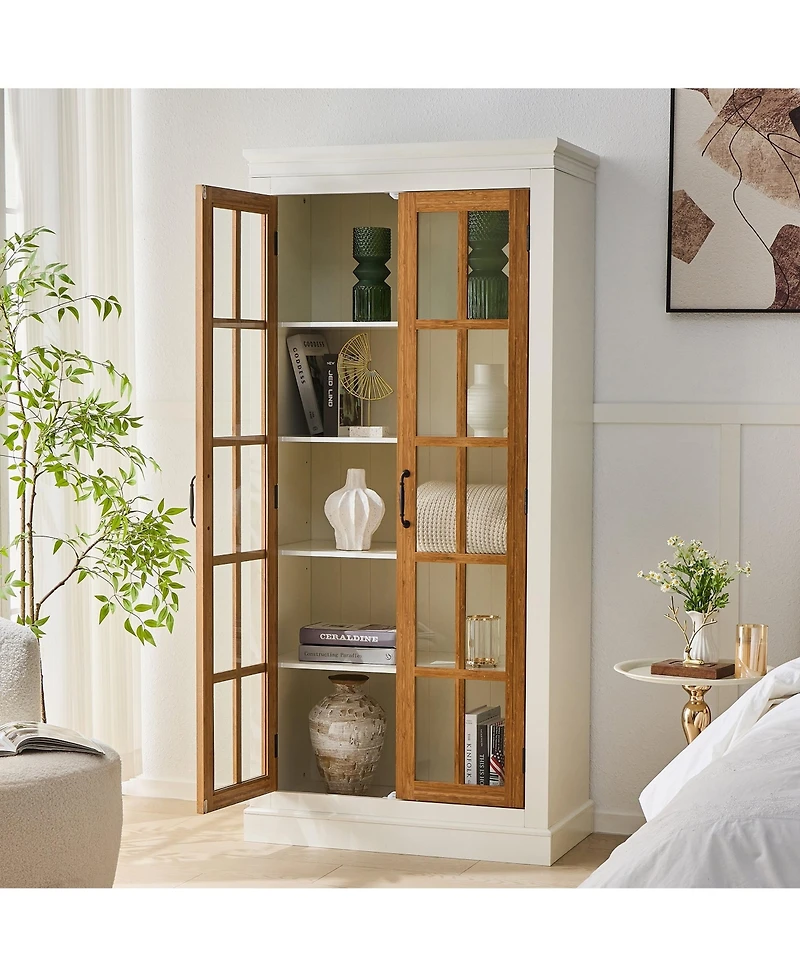 Boyel Living 71.2 Inches Freestanding Pantry Cabinet with Glass Doors and Adjustable Shelves