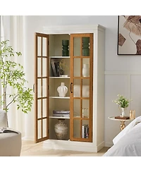 Boyel Living 71.2 Inches Freestanding Pantry Cabinet with Glass Doors and Adjustable Shelves