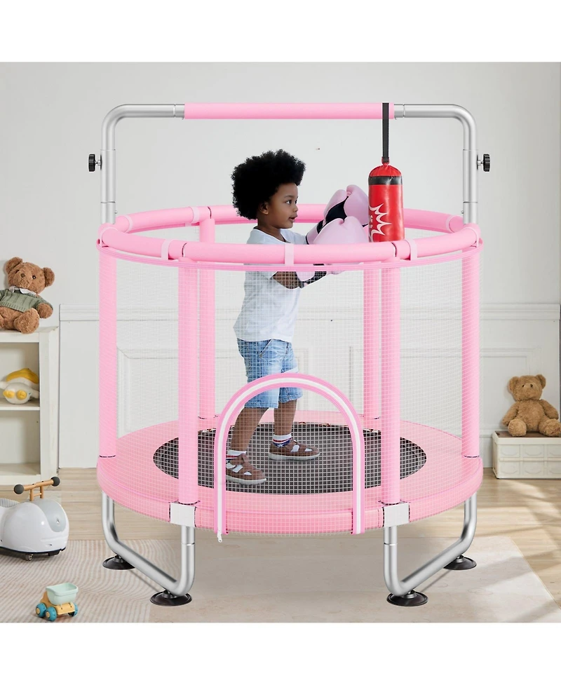 Mecale Kids Trampoline, 55", Indoor/Outdoor w/ Enclosure Net & Basketball Hoop, for Ages 3